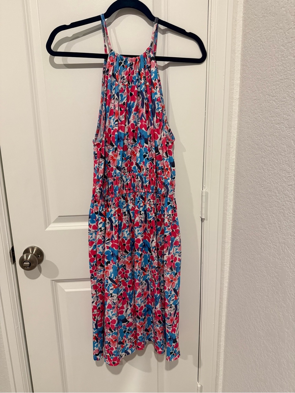 Summery Floral Halter Dress in Pink & Blue